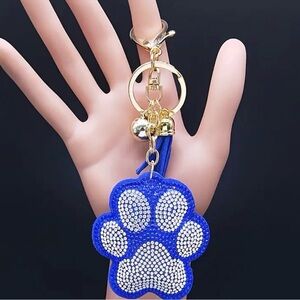 Bling Blue Dog Paw Print Rhinestone Keychain NWT